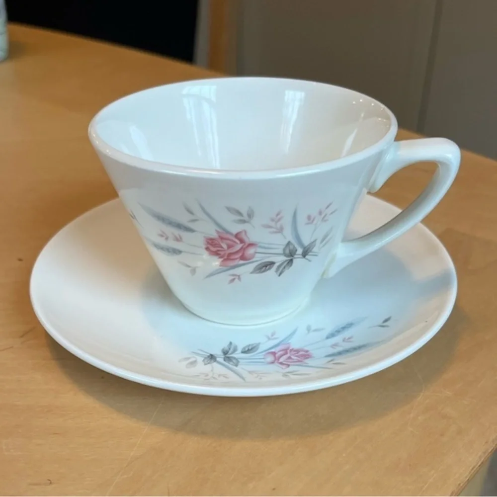 California Pottery Company Pink Floral Teacup and Saucer Set Made in USA